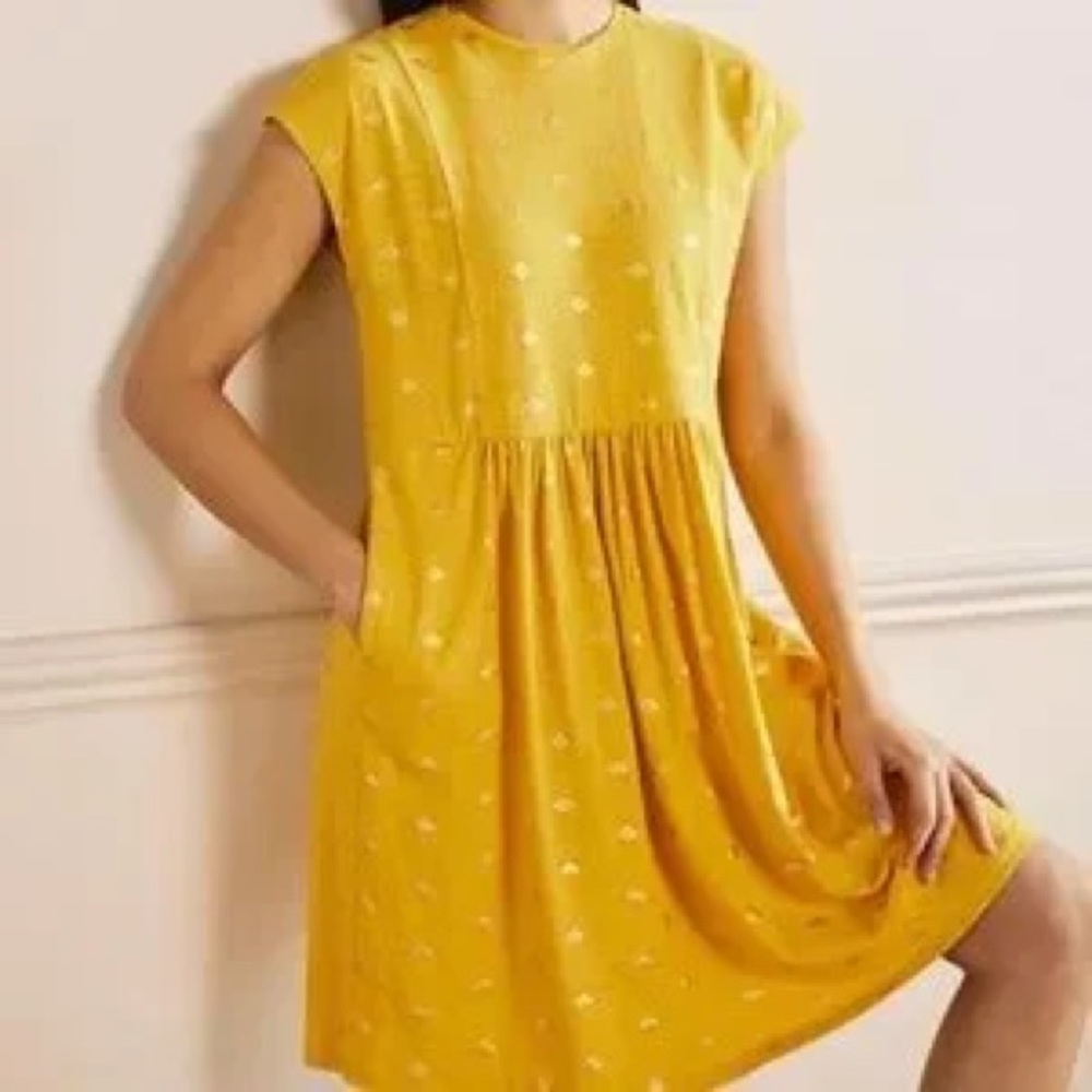 Boden Yellow and Gold Foil Jersey Dress